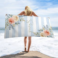 Boho Blue Floral Stripes Custom Name Beach Towel
