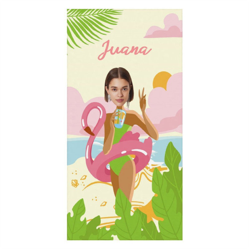 Custom Flamingo Seaside Beach Photo Beach Towel