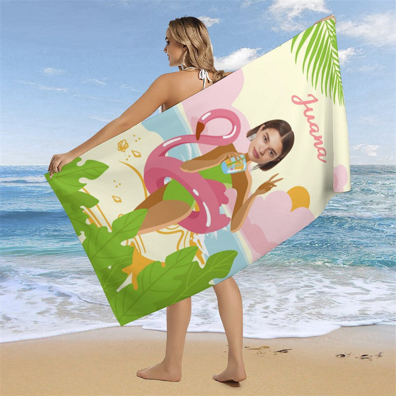 Custom Flamingo Seaside Beach Photo Beach Towel