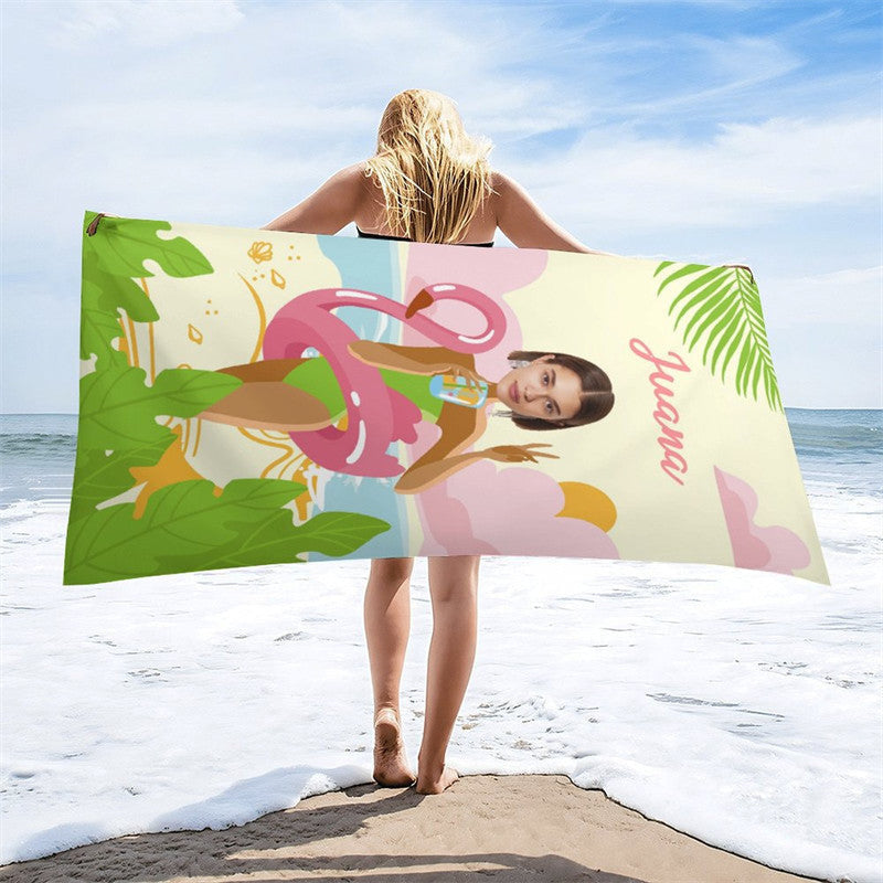 Custom Flamingo Seaside Beach Photo Beach Towel