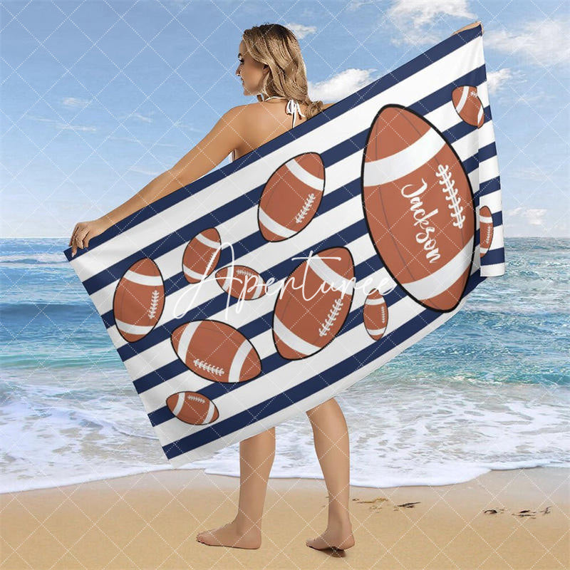 Custom Name Black White Stripe Rugby Men Beach Towel