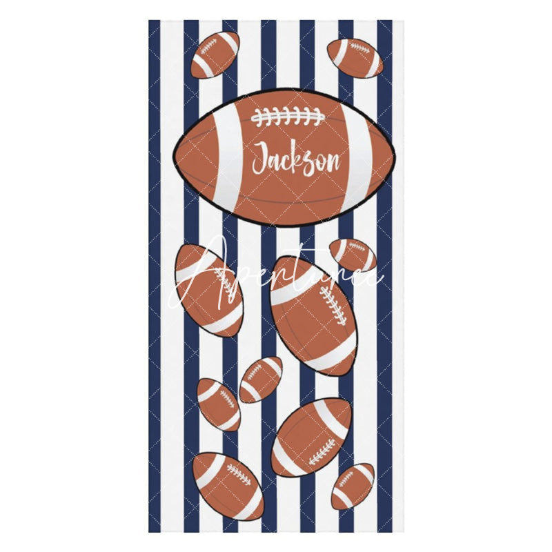 Custom Name Black White Stripe Rugby Men Beach Towel
