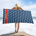Custom Name Navy Blue Stars Beach Towel For Gifts