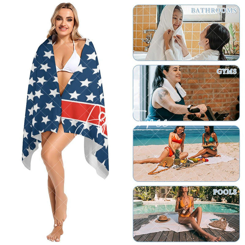 Custom Name Navy Blue Stars Beach Towel For Gifts