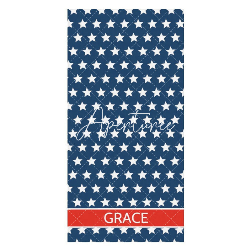 Custom Name Navy Blue Stars Beach Towel For Gifts
