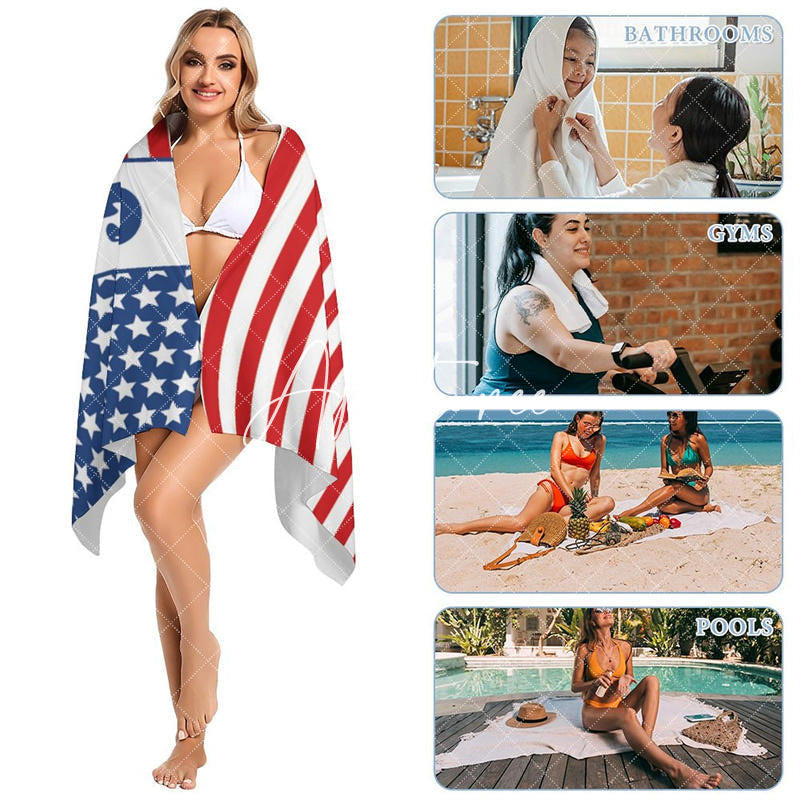 Custom Name Usa Flag Beach Towel For Holiday Gifts