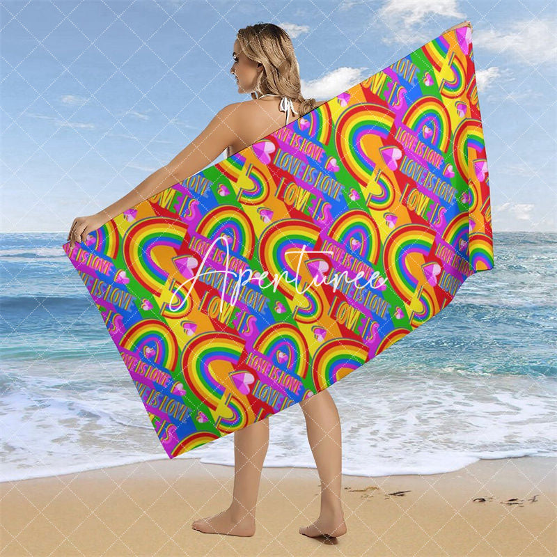Love Is Love Colorful Rainbow Hearts Beach Towel