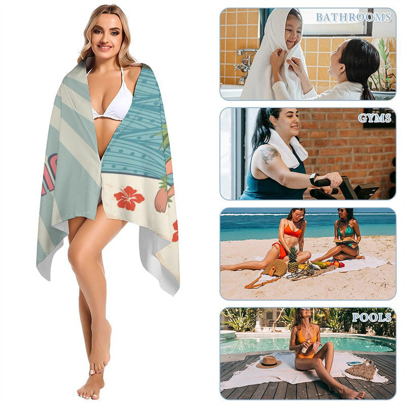 Luau Hawaiian Theme Custom Name Photo Beach Towel