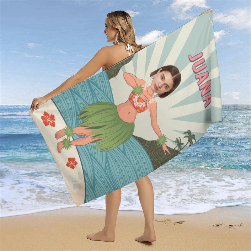 Luau Hawaiian Theme Custom Name Photo Beach Towel