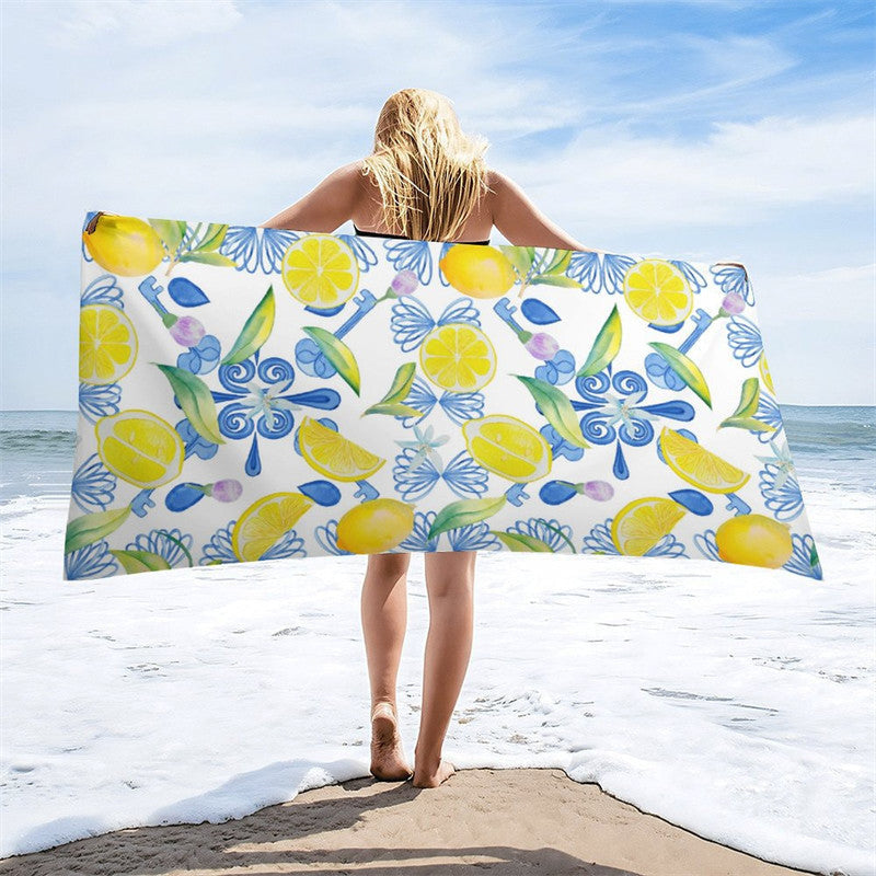 Mediterranean Lemon Vintage Name Beach Towel For Gift