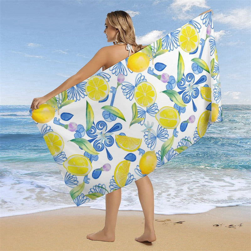 Mediterranean Lemon Vintage Name Beach Towel For Gift
