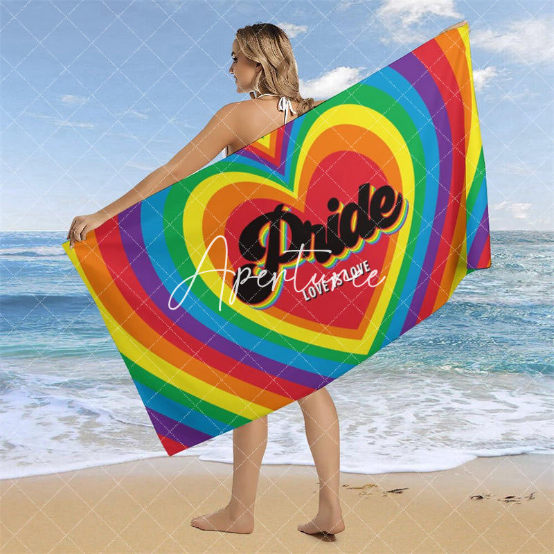 Rainbow Heart Love Is Love Pride Month Beach Towel