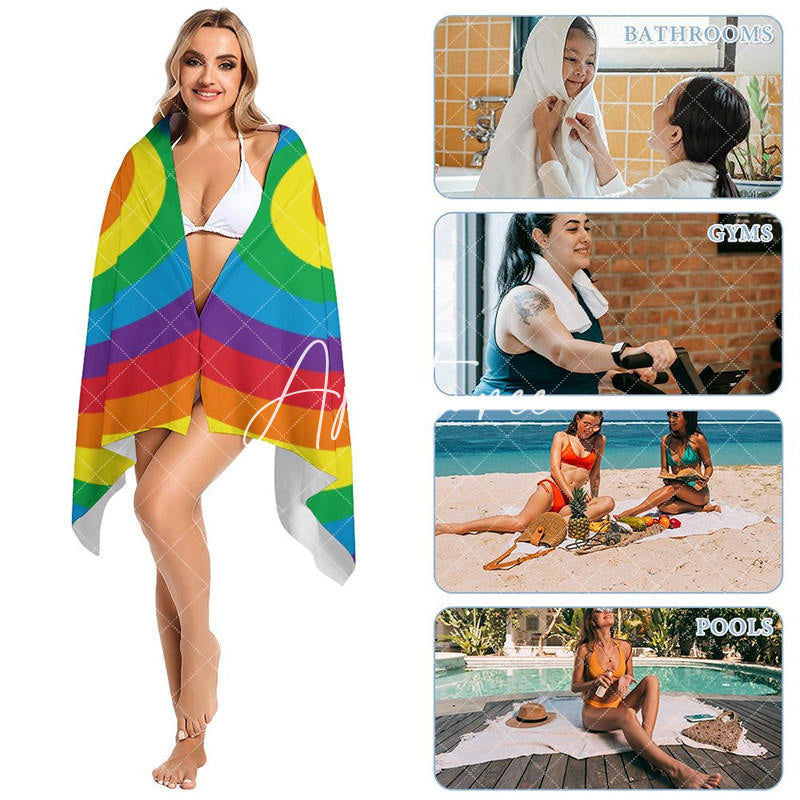 Rainbow Heart Love Is Love Pride Month Beach Towel
