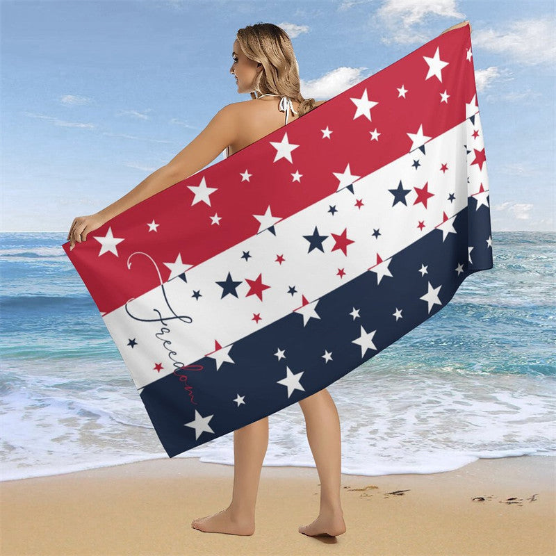 Red White Blue American Stars Custom Name Beach Towel
