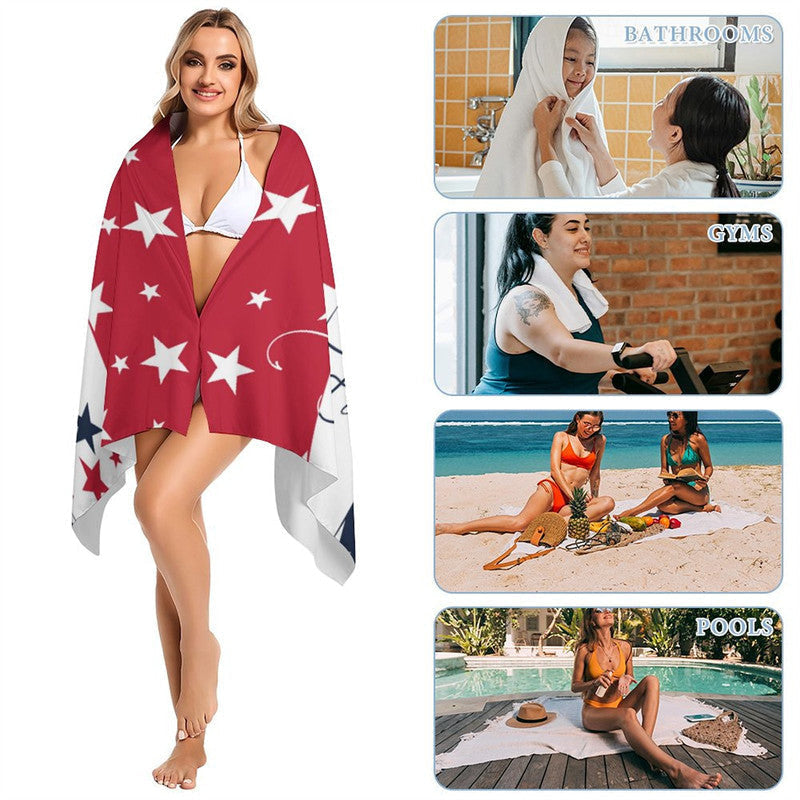 Red White Blue American Stars Custom Name Beach Towel