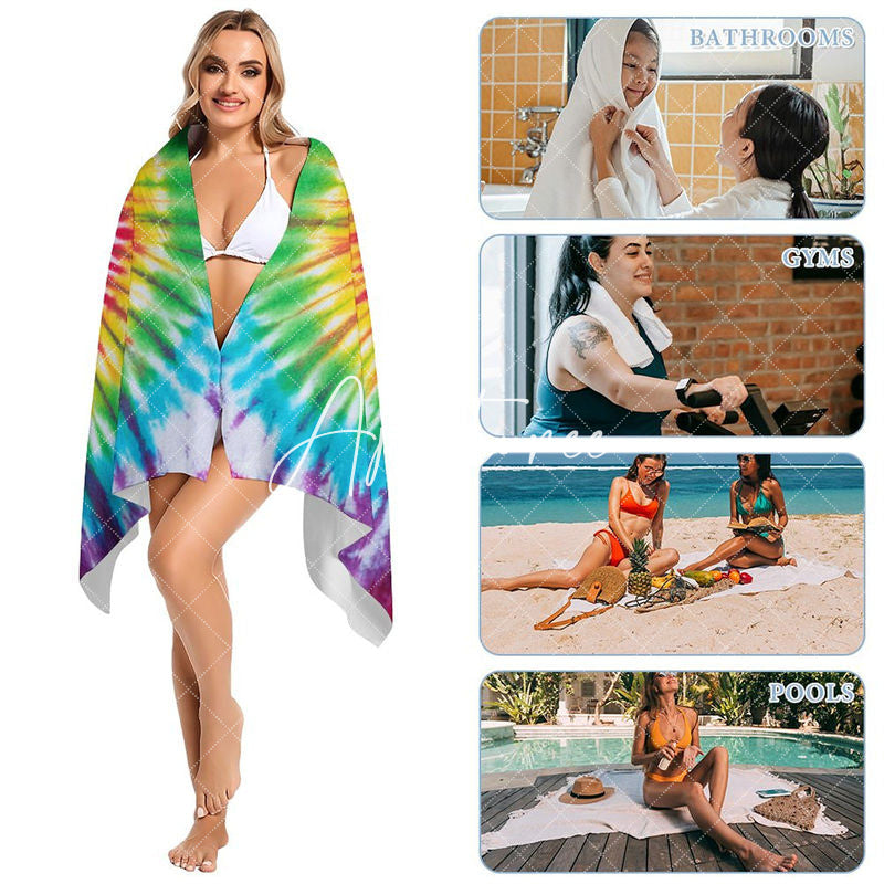 Vintage Colorful Heart Tie Dye Pattern Beach Towel