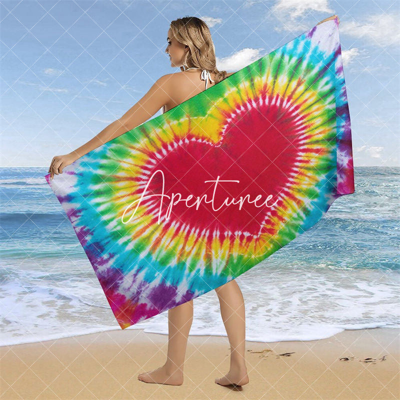 Vintage Colorful Heart Tie Dye Pattern Beach Towel