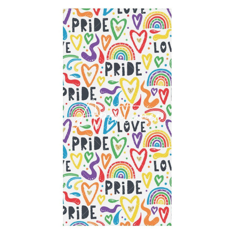 White Colorful Heart Rainbow Pride Month Beach Towel